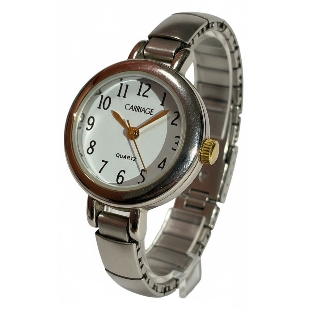 Carriage by Timex‎ Ladies Quartz Wrist Watch Silver Tone Band Retro Style